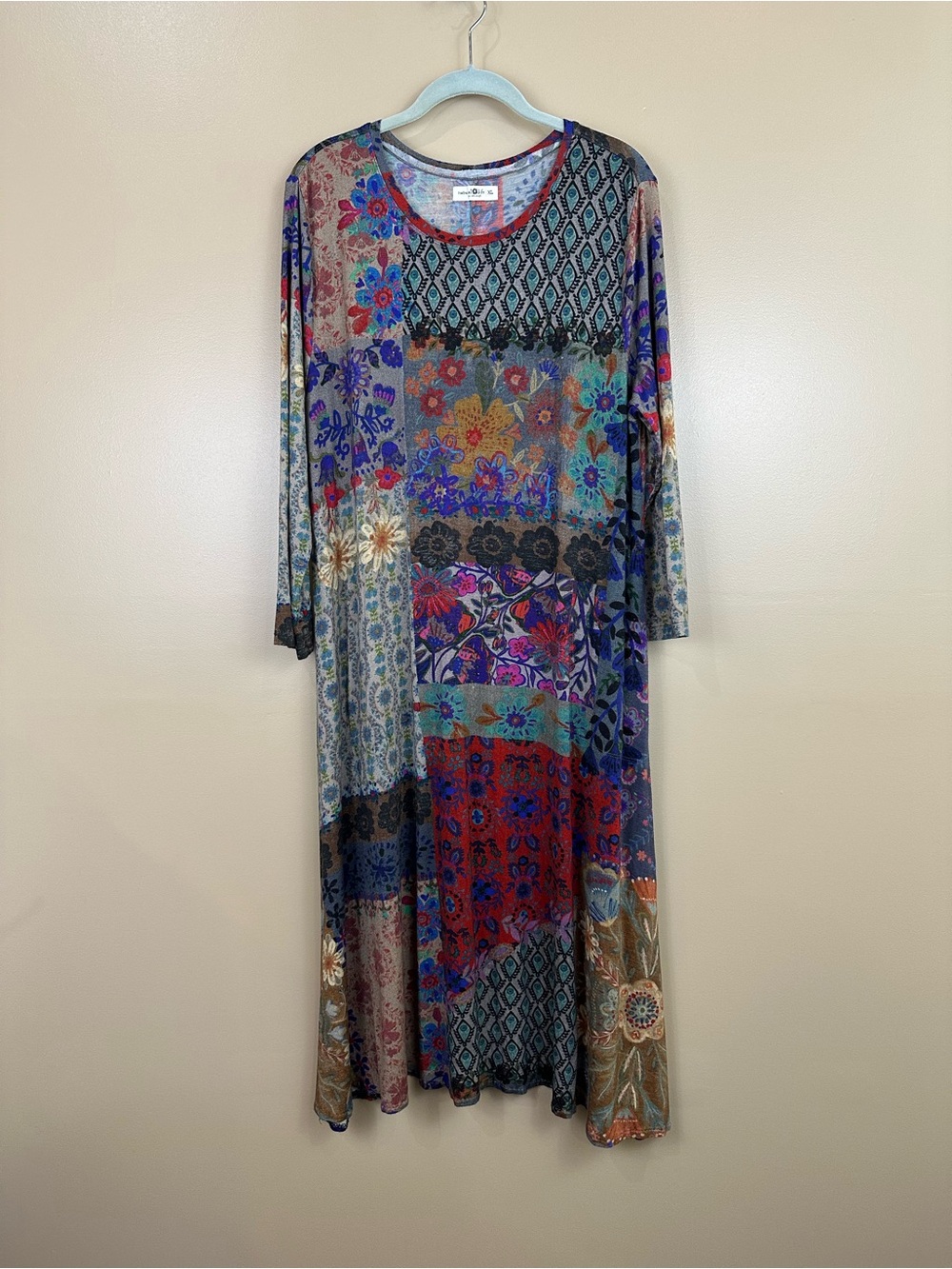 Natural Life XL Patchwork Floral Midi Maxi Dress Boho Hippie Festival Colorful